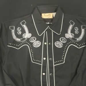 VTG Scully Mens Embroidered Western Shirt Small Black Horse NWT